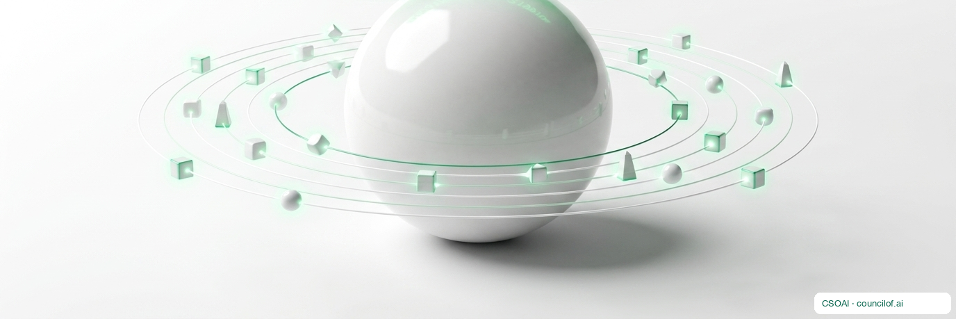 A pale sphere held inside thin orbital rings studded with green markers